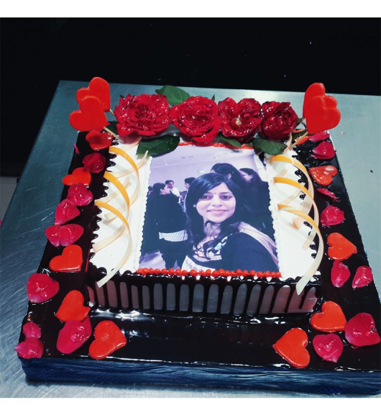 Photo Face  Cake With Rose Decoration